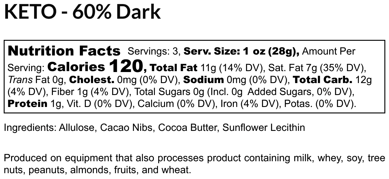 "KETO Dark" - Sugar Free 60% Dark