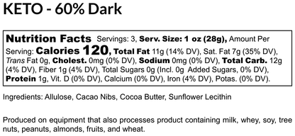 "KETO Dark" - Sugar Free 60% Dark