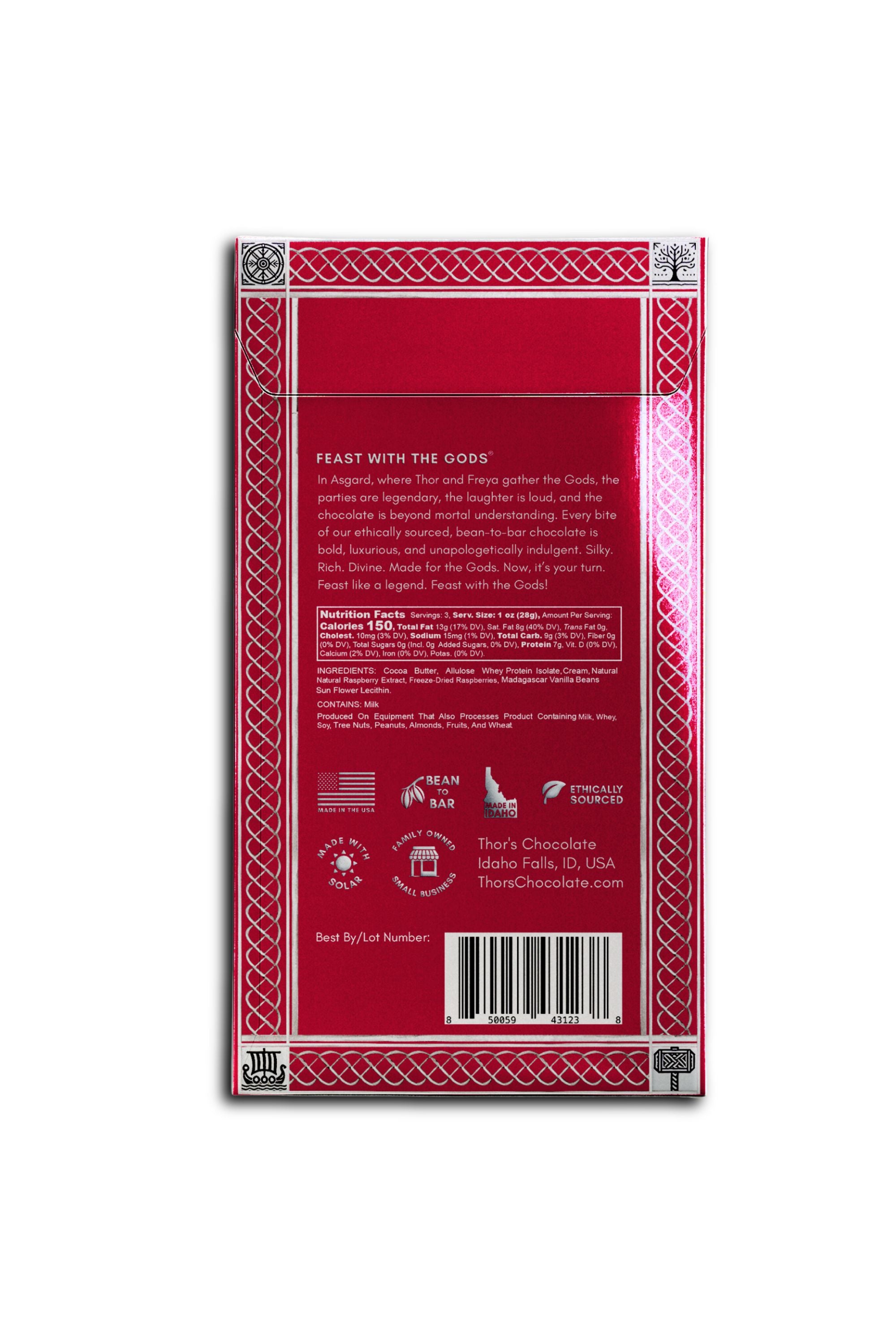 Zero-Sugar Raspberry Cream White Chocolate Bar | Thor's Chocolate