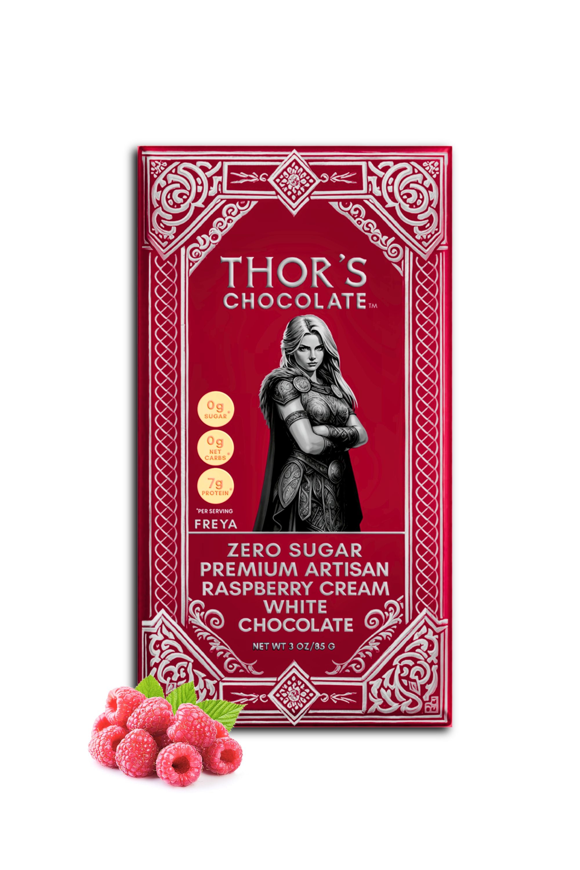 Zero-Sugar Raspberry Cream White Chocolate Bar | Thor's Chocolate